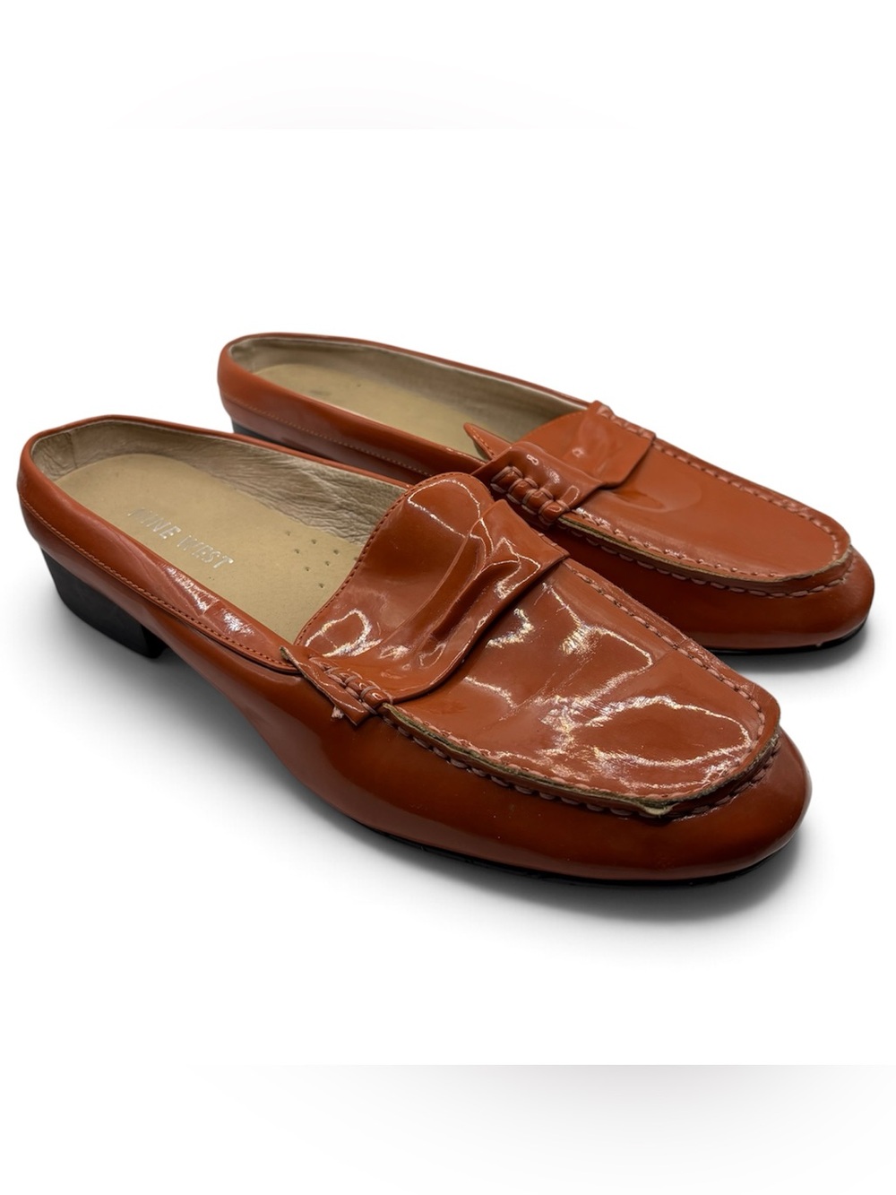 Nine West Orange Leather Mule-Style Penny Loafers Women’s Size 8M